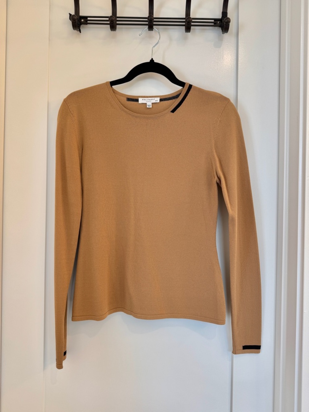 Equipment Tan Crewneck Sweater with Black Accent
